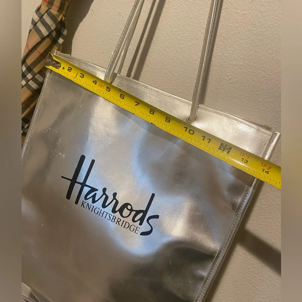 Harrods Knightsbridge Silver Long Handle Tote Nylon Coated with PVC